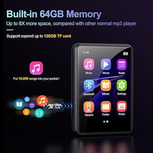 Load image into Gallery viewer, MP3 Player with Bluetooth 5.3, Portable HiFi Lossless Sound Music Player with Speaker, Built-in 64GB Memory, FM Radio, Voice Recorder, E-Book, 2.4 in Full Touchscreen, Supports up to 128GB TF Card