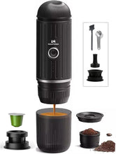 Load image into Gallery viewer, Portable Espresso Coffee Maker Electric Expresso Maker Self Heating Battery Powered, 19 Bar Pressure, Coffee Machine with Ground Coffee & NS Capsule for Travel, Camping, RV, Hiking, Office (Black)