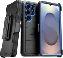 Load image into Gallery viewer, for Samsung Galaxy S25+ Case with Belt Clip Holster & Kickstand, Screenless Protective Dual-Layer Shockproof Phone Case for Galaxy S25 Plus - Black & Blue