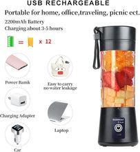 Load image into Gallery viewer, Portable Blender Cup,Electric USB Mini Juicer Blender For Shakes and Smoothies, Juice,380ml, Six Blades Great for Mixing,Black