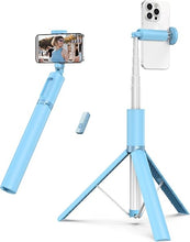 Load image into Gallery viewer, ATUMTEK 55" Selfie Stick Tripod, All-in-one Extendable Aluminum Phone Tripod with Rechargeable Bluetooth Remote for iPhone, Samsung, Google, LG, Sony and More, Fit 4.7-7 inch Smartphones, Light Blue