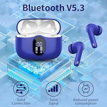 Load image into Gallery viewer, Wireless Earbuds Bluetooth 5.3 Headphones Bass Stereo Ear Buds with Noise Cancelling Mic LED Display in Ear Earphones IP7 Waterproof 36H Playtime for Laptop Pad Phones Sports Workout Blue