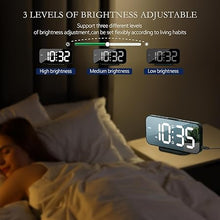 Load image into Gallery viewer, Digital Alarm Clock for Bedroom,6.7" LED Clock Mirror Surface with 2 USB Charger Port,Adjustable Brightness,Dual Alarm,Snooze,12/24H/Large Display Clock for Room Decor(Black)