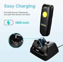 Load image into Gallery viewer, NADAMOO 2D Wireless Barcode Scanner Compatible with Bluetooth, Portable USB 1D 2D QR Code Scanner for Inventory, Bar Code Image Reader for Tablet iPhone iPad Android iOS PC POS, with Charging Dock
