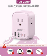 Load image into Gallery viewer, European Travel Plug Adapter, LENCENT International Type-C Foldable Power Plug with 4 Outlets, USB C Charger Adaptor, US to Most of Europe EU Iceland Spain Italy France Germany, Cruise Approved, Pink