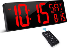 Load image into Gallery viewer, XREXS Large Digital Wall Clock with Remote Control, 17.2 Inch LED Large Display Count Up & Down Timer, Adjustable Brightness Alarm Clock with Day/Date/Temperature for Home, Gym, Office and Classroom