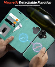 Load image into Gallery viewer, OCASE for iPhone 16 Case Detachable Wallet Case with Card Holder, 2 in 1 Pu Leather Flip Folio with RFID Blocking Stand Wrist Strap Shockproof Phone Cover 6.1 Inch 2024, Green