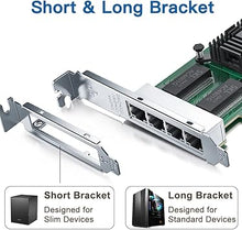 Load image into Gallery viewer, Gigabit 4 Port NIC with Intel I350 Chip, 1Gb Network Card Compare to Intel I350-T4 NIC, Quad RJ45 Ports, PCI Express 2.1 X4, Ethernet Card with Low Profile for Windows/Windows Server/Linux
