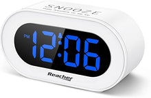 Load image into Gallery viewer, REACHER Small LED Digital Alarm Clock with Snooze, Simple to Operate, Full Range Brightness Dimmer, Adjustable Alarm Volume, Outlet Powered Compact Clock for Bedrooms, Bedside, Desk, Shelf(Blue)…