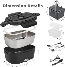 Load image into Gallery viewer, Electric Lunch Box, 12V/24V/110V Portable Food Warmer with SS Fork & Spoon for Car/Truck/Office, 80W Self Heating Lunch Box with 1.5L Container & 0.45L PP Fruit Box Matte Black