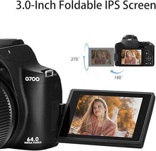 Load image into Gallery viewer, Ordro 4K Digital Camera for Photography, 64MP Vlogging Camera for YouTube with 3.0" IPS Touch Screen 12X Optical Zoom 30X Digital Zoom 1080P 60FPS AF/MF,Point and Shoot Camera for Beginner (Black)