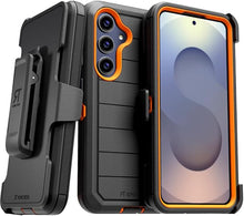 Load image into Gallery viewer, for Samsung Galaxy S25 Case with Belt Clip Holster & Kickstand, Screenless Protective Dual-Layer Shockproof Phone Case for Galaxy S25 - Black & Orange