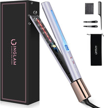 Load image into Gallery viewer, IG INGLAM Titanium Flat Iron Hair Straightener, Curling Iron 1 Inch, Infrared Negative Ionic Hair Iron Straightener 11 Adjust Temp 250°F to 450°F, Shiny Hair Dual Voltage 110-240V, Gift, Rose Gold