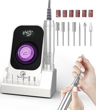 Load image into Gallery viewer, Portable Nail Drill Electric File: 40000RPM Professional Rechargeable Nail E File Machine, Cordless Nail Drill with Bits & Base for Acrylic Nails Remove Nail Gel Polish Manicure for Salon Home, White