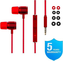Load image into Gallery viewer, LUDOS Ultra Wired Earbuds in-Ear Headphones, 5 Years Warranty, Earphones with Microphone, Noise Isolating Ear Buds, Memory Foam for iPhone, Samsung, School Students, Kids, Women, Small Ears - Red