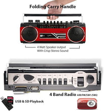 Load image into Gallery viewer, Riptunes Cassette Boombox, Retro Blueooth Boombox, Cassette Player and Recorder, AM/FM/SW-1-SW2 Radio-4-Band Radio, USB, and SD, RED