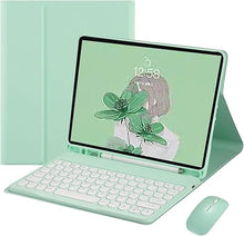 Load image into Gallery viewer, HENGHUI Keyboard Mouse for Galaxy Tab S9 FE 10.9 inch/Tab S9 11" / Tab S8 11" / Tab S7 11" Keyboard Case with Mouse Cute Round Key Color Keyboard Wireless Detachable BT Keyboard Cover (MintGreen)