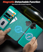 Load image into Gallery viewer, OCASE for iPhone 16 Plus Case Detachable Wallet Case with Card Holder, 2 in 1 Pu Leather Flip Folio with RFID Blocking Stand Wrist Strap Shockproof Phone Cover 6.7 Inch 2024, Blue Green
