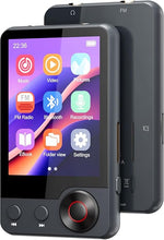 Load image into Gallery viewer, 128GB MP3 Player with Bluetooth 5.3, 2.4" Portable Full Touchscreen Music Player with Speaker and Micro SD Card Slot,MP4 Player with FM Radio,Voice Recording,Earphone,for Kids and Outdoors