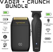 Load image into Gallery viewer, Supreme Trimmer Vader Trimmer & Crunch Foil Shaver Barber Haircutting Kit | Professional DLC T-Blade Beard Trimmer ST3778 & STF602 Waterproof IPX6 Shaver Set | Black
