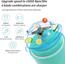 Load image into Gallery viewer, Portable Blender, Personal Blender for Shakes and Smoothies with 20 Oz Travel Cup and Lid, Mini Personal Size Blender with 6 Blades and USB Rechargeable for Gym and Kitchen (Mint Blue)