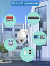 Load image into Gallery viewer, 5MP PTZ Security Camera Outdoor Motion Tracking, Floodlight Surveillance IP Dome RTSP Camera Wireless WiFi, 5X Optical Zoom, Color Night Vision, 2-Way Audio, Support SD Card IP66 White