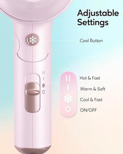 Load image into Gallery viewer, Wavytalk Blow Dryer with Diffuser, Mini Hair Dryer with Folding Handle, 1600W Quiet Lightweight Hairdryer with Diffuser Compact Design, Pinky White