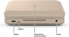Load image into Gallery viewer, PhoneSoap 3 UV Cell Phone Sanitizer & Dual Universal Cell Phone Charger Box | Patented & Clinically Proven 360-Degree UV-C Light Sanitizer | Disinfects and Charges All Phones (Light Gold)