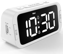 Load image into Gallery viewer, Digital Dual Alarm Clock for Bedroom, Easy to Set, 0-100% Dimmer, USB Charger, 5 Sound Adjustable Volume, Weekday/Weekend Mode, Snooze, 12/24Hr, Battery Backup, Compact Clock for Bedside(White)