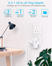 Load image into Gallery viewer, 2 Pack US to UK Ireland Travel Plug Adapter, Type G Power Plug Adapter with 3 Outlets 3 USB Ports(2 USB C), European Travel Plug Adapter for USA to England London Scotland British Qatar Irish HongKong