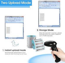 Load image into Gallery viewer, WoneNice Barcode Scanner Wireless 2-in-1 (2.4Ghz Wireless+USB 2.0 Wired) Handheld Bar Code Scanner Reader (Black)