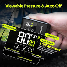 Load image into Gallery viewer, 120 PSI Rechargeable Mini Bike Pump, 3.8oz Electric Inflator for Road, Mountain, and E-Bikes with LCD Display, Presta & Schrader Valves, Preset Pressure & Auto Shut Off