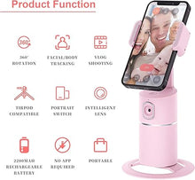 Load image into Gallery viewer, Auto Tracking Phone Holder,360° Rotation Face Body Track Mount,Tracking Tripod for Vlog Shooting Live Streaming,Build-in Battery,No APP Required(Pink)…