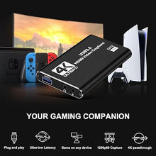 Load image into Gallery viewer, 4K HDMI Capture Card for Streaming, Full HD 1080P 60FPS Capture USB 3.0 Audio Video Capture Card,for Switch/PS4/PS5/Xbox, Plug and Play, Works on Laptop, PC, Mac