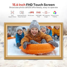 Load image into Gallery viewer, 64GB 15.6" Frameo Digital Picture Frame WiFi, Large Electronic Photo Frames Golden 1920 x 1080 IPS FHD Touch Screen, Send Photos from Your Phone from Anywhere, Best Gifts for Family and Friends_1784