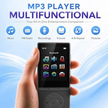 Load image into Gallery viewer, 64GB MP3 Player with Bluetooth 5.3, Music Player with HiFi Sound for Sports Runners, 2.4" Screen MP3 Player Built in HD Speaker Voice Recorder FM Radio E-Book, Expanded Up to 128GB, Earphone Included, Black_3756