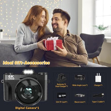 Load image into Gallery viewer, 6K 64MP Digital Camera for Photography NIKICAM Vlogging Camera for YouTube with 180 Flip Screen, WiFi,16X Digital Zoom, 52mm Lens, 2 Batteries, 32GB Micro SD Card(Black)_1418