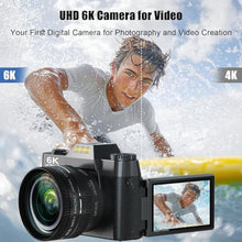 Load image into Gallery viewer, 6K Digital Camera for Photography, 64MP Vlogging Camera for YouTube with 3" 180 Flip Screen, 16X Zoom Autofocus Compact Travel Beauty Cameras for Teens, with 32GB Micro SD Card, Black_5134