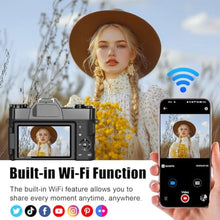 Load image into Gallery viewer, 6K Digital Camera for Photography, 64MP Vlogging Camera for YouTube with 3" 180 Flip Screen, 16X Zoom Autofocus Compact Travel Beauty Cameras for Teens, with 32GB Micro SD Card, Black_5136