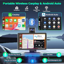 Load image into Gallery viewer, 7" Portable Car Screen with Dual Dash Cam, Wireless CarPlay Android Auto, black_1535