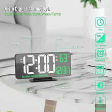 Load image into Gallery viewer, KOSUMOSU Desk Clock 6.7in Black Digital Alarm Clock with Dual Alarm, Dimming, Date, Day of Week, Temp, 12h 24h, Digital LED Clock for Table Decor, Digital Calendar Mirror Clocks Essentials