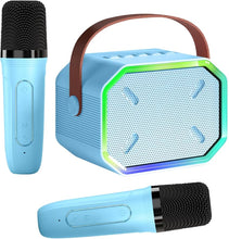 Load image into Gallery viewer, Karaoke Machine for Kids and Adults, Mini Portable Bluetooth Speaker with 2 Wireless Microphones, Led Lights for TV, Kids Gifts for Girls Boys Family Party Birthday (Blue)