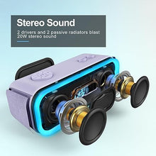 Load image into Gallery viewer, DOSS SoundBox Pro Bluetooth Speaker with 20W Stereo Sound, Active Extra Bass, IPX6 Waterproof, Bluetooth 5.0, TWS Pairing, Multi-Colors Lights, 20H Playtime, Portable Speaker for Outdoor-Purple