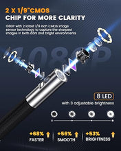 Load image into Gallery viewer, Oiiwak 5" IPS Dual Lens Articulating Borescope, Endoscope Camera with Light 2-Way 1080P Inspection Camera 0.33'' Snake Camera Bore Scope Camera for Wall Automotive Aircraft Plumbing House