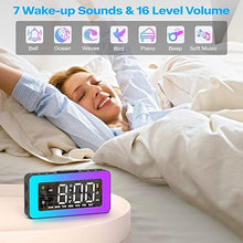 Load image into Gallery viewer, Kids Alarm Clock for Bedroom, Mirrored Digital Clock with 8 RGB Night Lights, 0%-100% Dimmable, Sleep Aid, 8 Sleep Sounds, Dual Alarms, Snooze, USB Charger, Ideal Gifts for Teenage Boys Girls