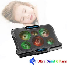Load image into Gallery viewer, Laptop Cooling Pad, Laptop Cooler with 6 Quiet Fans RGB 7 Color Light for 15.6-17 Inch Laptop Cooling Fan Stand, Portable Slim USB Powered Gaming Laptop Cooling Pad, Switch Control Fan Speed(Black)