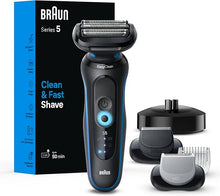 Load image into Gallery viewer, Braun Electric Shaver for Men, Series 5 5150cs, Wet & Dry Shave, Turbo Shaving Mode, Foil Shaver, with Beard Trimmer, Body Groomer and Charging Stand, Blue