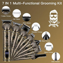 Load image into Gallery viewer, Beard Trimmer Kit Professional Hair Clipper Trimmer Zero Gapped T-Blade Trimmer Electric Shaver Razor Nose Body Trimmer for Men Cordless Grooming Kit 7 in 1