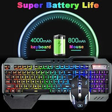 Load image into Gallery viewer, Wireless Gaming Keyboard Mouse & Mouse Pad Kit,3 in 1 RGB Backlit Rechargeable Keyboard Mouse with 3800mAh Battery Metal Panel Removable Hand Rest,RGB Gaming Mousepad(32.5x12inch),Gaming Mouse