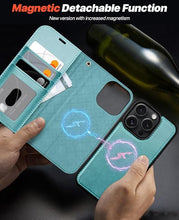 Load image into Gallery viewer, OCASE for iPhone 16 Pro Case Detachable Wallet Case with Card Holder, 2 in 1 Pu Leather Flip Folio with RFID Blocking Stand Wrist Strap Shockproof Phone Cover 6.3 Inch 2024, Ice Blue